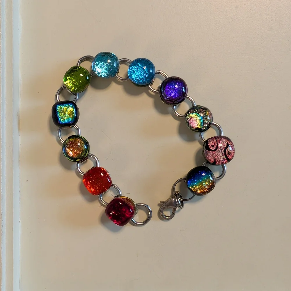 Rainbow Pride Hand Blown Glass Artisan Bracelet - Picture 2 of 7